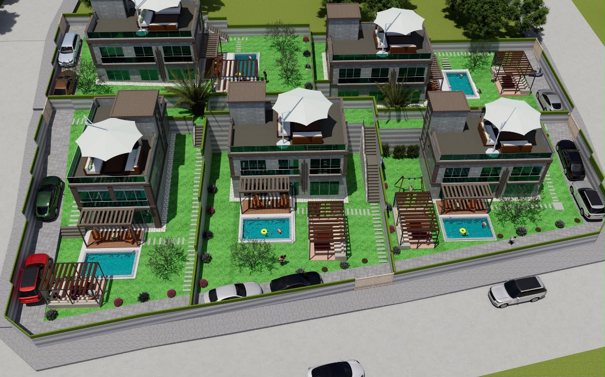 Avin Villaları — kuşbakışı 3D görünüm
